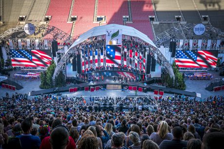 Video was used on the main stage and side I-Mag screens at Rice Eccles Stadium in Salt Lake City. Photos by Thomas Newton