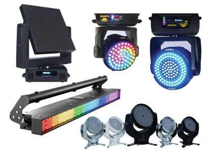 Clockwise from top left: Elation EPV762 MH; StudioPix and Showpix from Barco/High End Systems; GLP impression range; and PixelLine 1044 from PixelRange