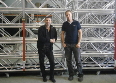 Arcofab CEO, Bernard Theriault and Marc Andre Blouin, project manager, with truss shipment for Christie Lites