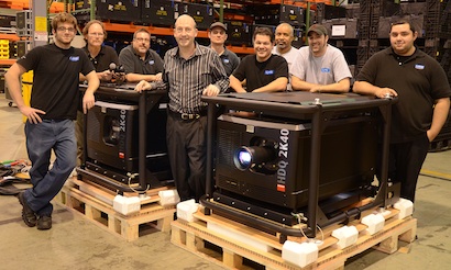 The LMG team takes delivery of the Barco HDQ-2K40s