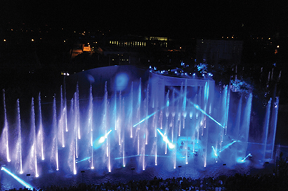 Clay Paky fixtures lit the Autostadt water and fireshow in Wolfsburg, Germany. Photo by Fabian Zimmerman
