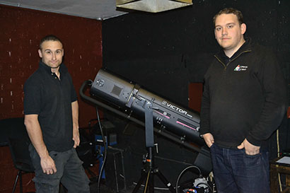 Nick Benjamin, Kings Southsea Technical Manager & Sam Crook, London Light Technical Director with one of the newly purchased Robert Juliat Victor followspots.