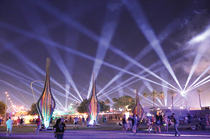 For the 2014 edition of the double-weekend Coachella music and arts festival, organizers turned to Visions Lighting for an update for the Xenon searchlights mounted to the festival’s permanent site lighting structures, also known as the “oil derrick” towers.