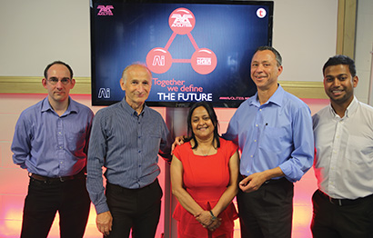 Pictured here are the Avolites directors. From left, J.B. Toby, Richard Salzedo, Meena Varatharajan, Steve Warren and Koy Neminathan.