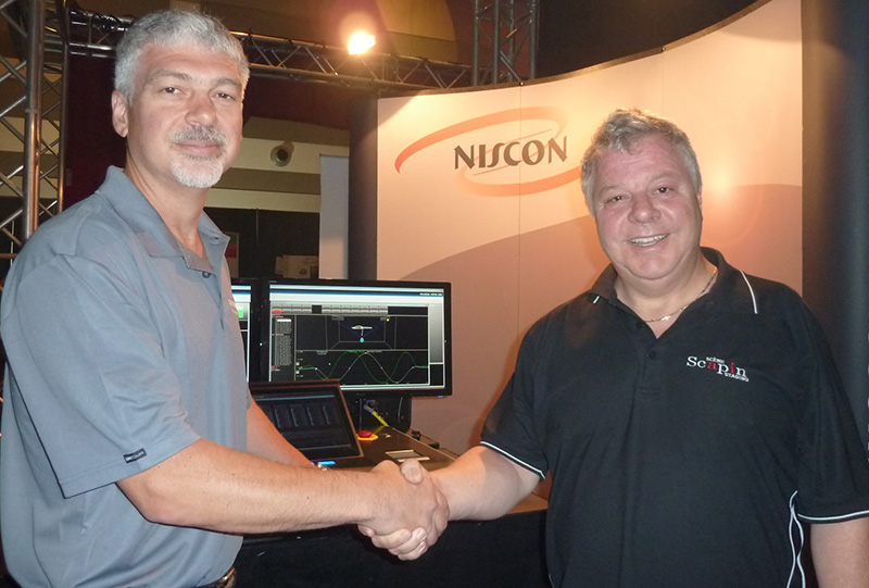 Pictured here, from left, are Joe Jeremy, vice president, Niscon Inc. and Marc Desrochers, president, Show Distribution Corp.