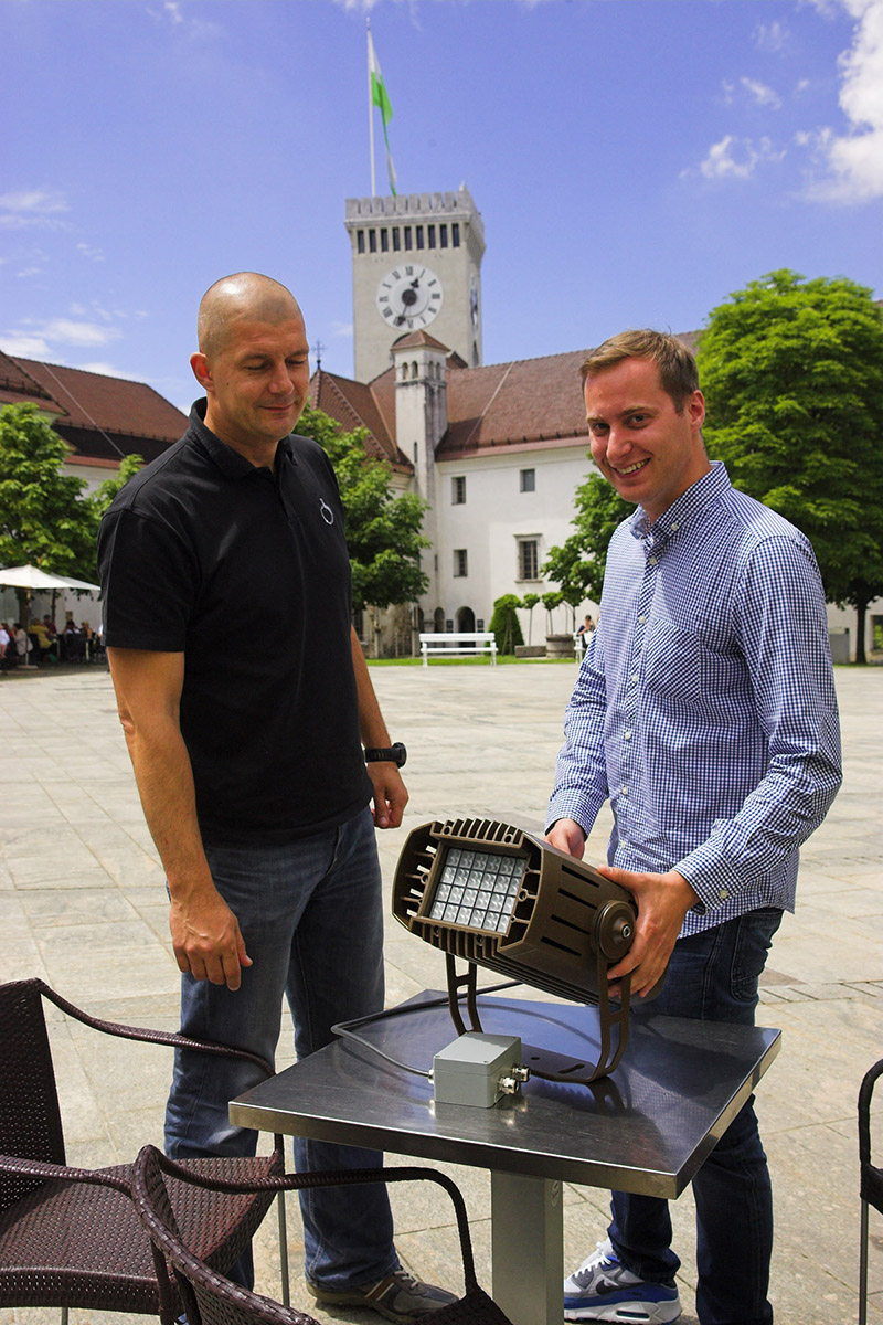 Pictured here is Tomaz Novak, Ljubljana Castle’s technical manager, with MK Light Sound’s Dean Karov and the Robe CitySource 96s.