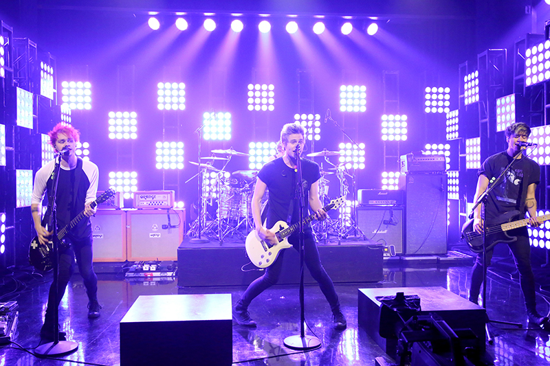 Tonight Show LD Fred Bock of Ferri Lighting Design & Associates (FLDA) in New York used Nexus 4x4 LED panels from Chauvet Professional to support the looks for a performance by Australian hitmakers 5 Seconds of Summer. Photo by Getty Images