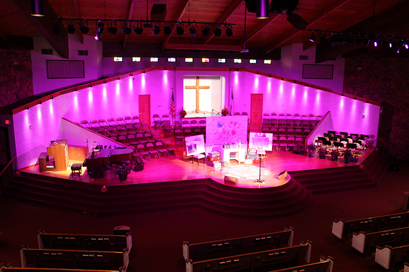 The First Baptist Church in Milford, OH Church installed Chauvet Professional LED lighting fixtures.