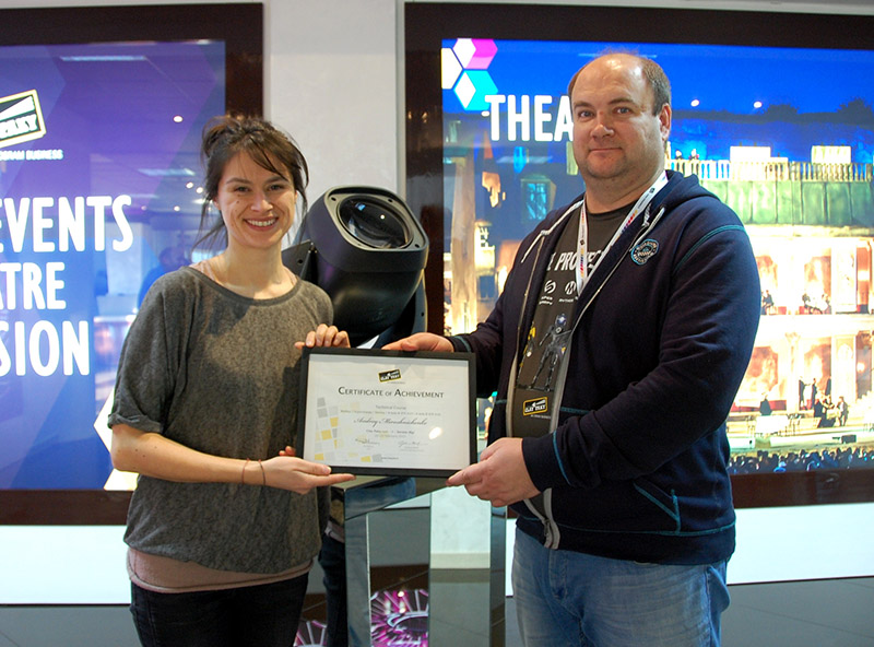 Giulia Sabeva - Clay Paky Sales Support Engineer and Andrey Miroshnichenko, head of the Clay Paky Service Center in Moscow