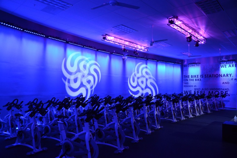Ashburn, Virginia’s Cycle Scene features installed sound and lighting systems worthy of a high-end nightclub, designed by and sourced through Guitar Center Professional (c) Jonah Joffe, GC Pro. 2015.