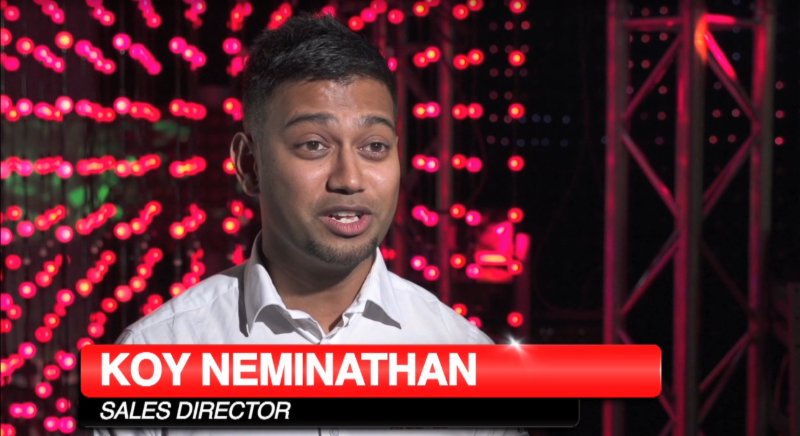 Koy Neminathan, Avolites sales director, on a still from the taped broadcast of How2Media's U.S. TV show, World's Greatest.