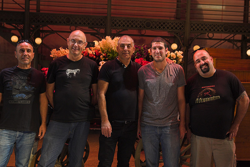 L-R technician Gidi Baliti; Eitan Memia, Technical Manager for Lighting; Meir Alon Head Lighting Designer; Erez Hadar from Robe’s Israeli distributor Danor and technician Loz Zagin (c) Louise Stickland