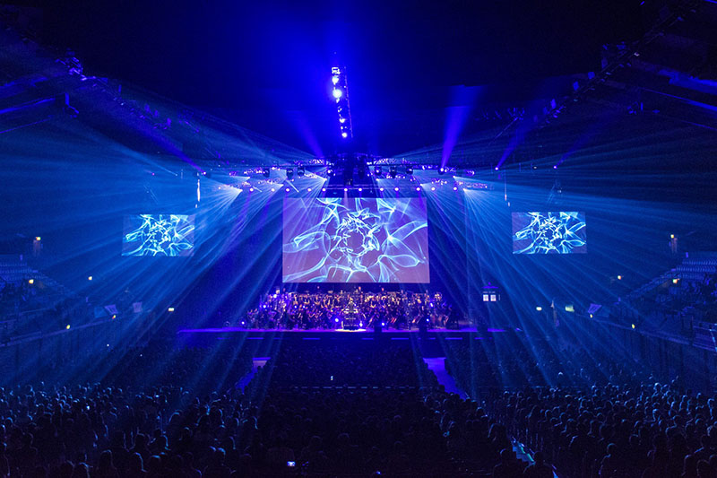 XL Video supplied a video projection system and accompanying cameras, which displayed a mixture of Doctor Who clips and live IMAG. (c) Scott Davies
