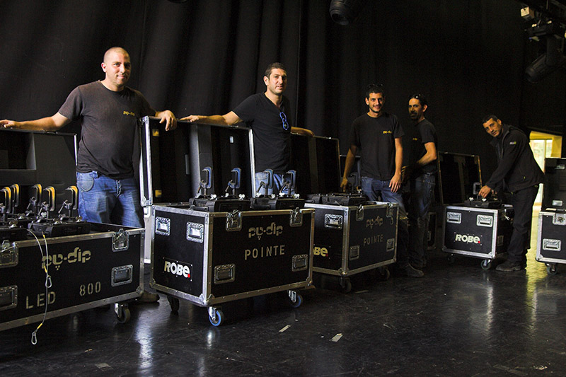 Right to left (Hebrew style) are : Shlomi Avitan, Osher Peretz and Yossi ZakZak Bendavid of Koltech, Erez Hadar of Danor Theatre and Studio Systems - Robe’s Israeli Distributor and Koltech’s Mathias Danielle