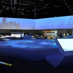 The event production team designed a massive video octagon that encompassed close to 225 diagonal feet and flown 14 feet above the open concept interactive area, better known as the SAP Experience Zone.