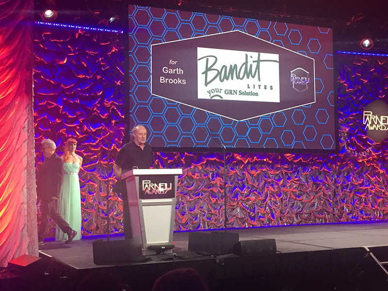 Bandit Lites won the 2015 Parnelli Award for Lighting Company of the Year. Dizzy Gosnell accepted the award.