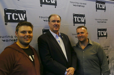 Touring Career Workshop (TCW) held their biggest event to date on Nov. 11. The event, held at Soundcheck Nashville, drew more than 300 people. Erik Parker, co-founder TCW, Michael Strickland, Bandit Lites, and Chris Lisle, co-founder and Executive Director TCW are pictured here.