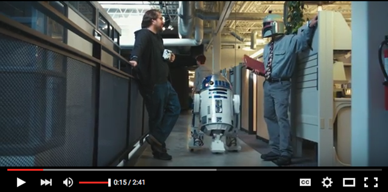 A still from an ETC video created for the surprise announcement, which included R2-D2 built by Mike Masino