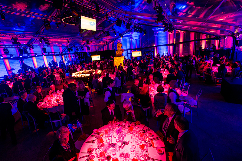 The event featured colorful lighting within and outside the building.