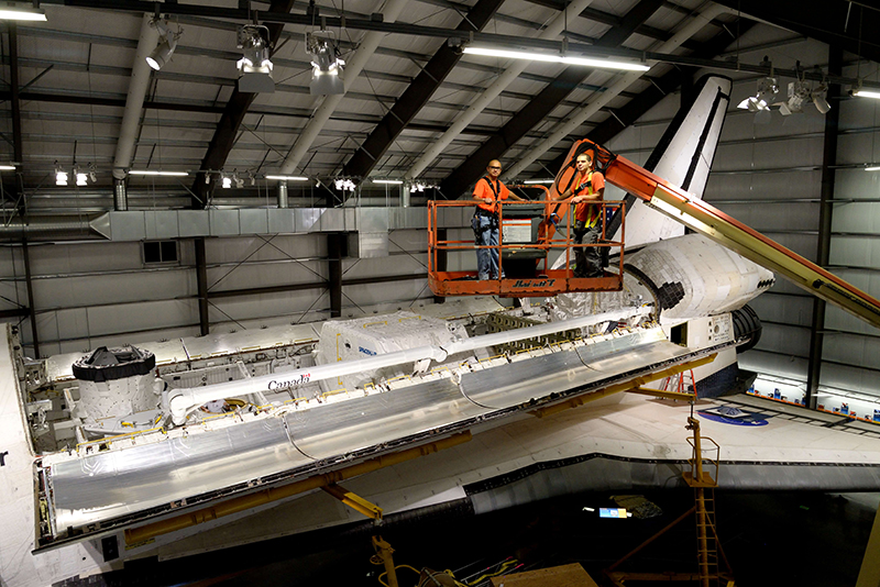 LA ProPoint installing the Space Habitat into the Space Shuttle Endeavor at the California Science Center.