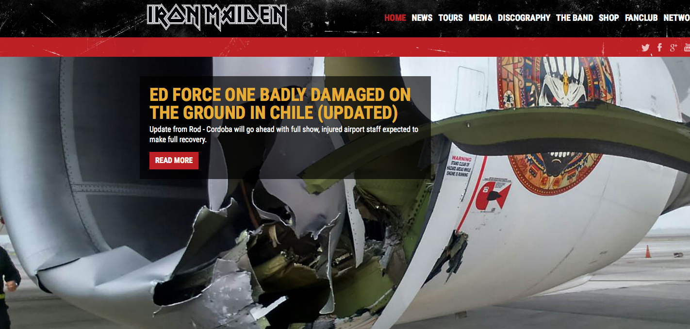 The band's website revealed a look at the damage to their 747.