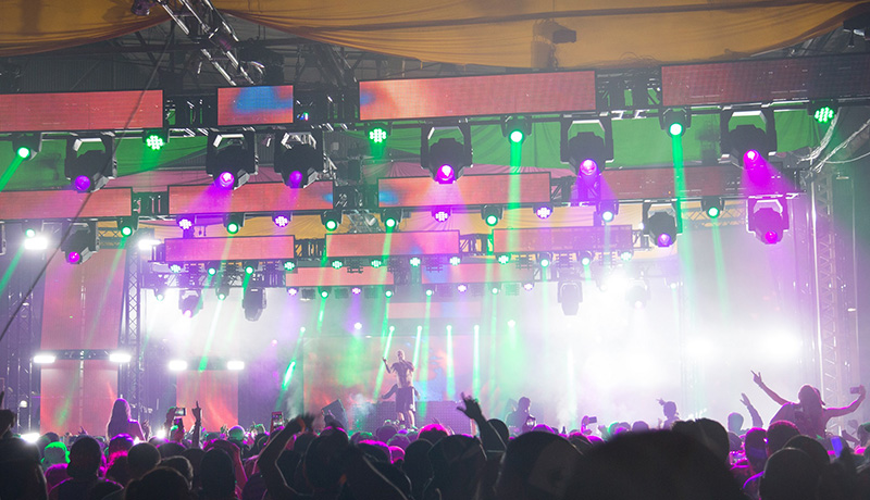 Raven Production Management Group provided Elation Rayzor Q12 Zoom and Platinum Beam 5R Extreme fixtures for the Float Den Stage and Ballroom Stage at the 2016 Buku Music + Art Project in New Orleans