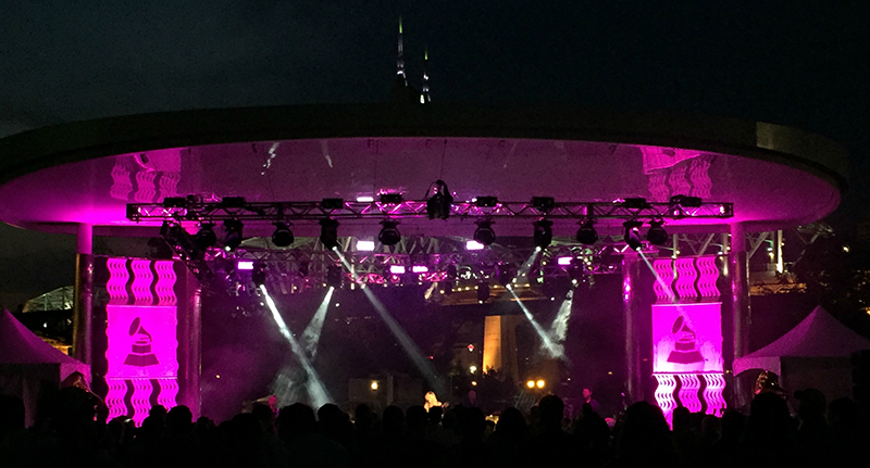 Erik Parker used a basic 3-truss design that featured Martin MAC Auras as general stage wash, GRNLite Moving Washes for front wash, Chauvet Rogue Hybrids for beam looks, GRNLite battens for brand lighting, Cuepix WW2 Blinders and Martin Atomic 3000 LED Strobes.