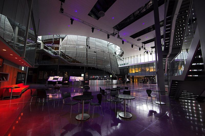 NIDA added 16 Robe DLX Spots to the Anolis fixtures used to light the institute's foyer area.