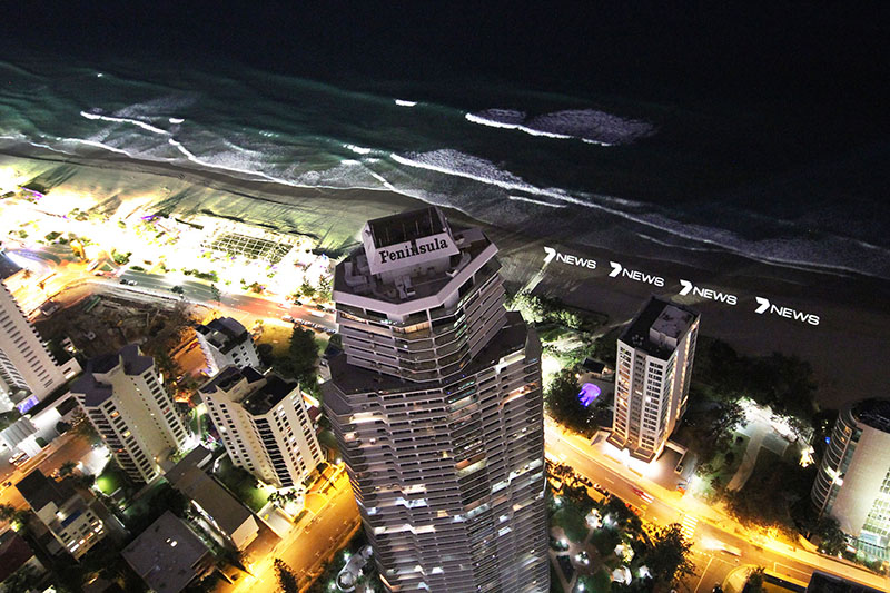 LD Adam Volz of TLD Services used Robe BMFL Spots positioned near the top of the the 322 meter high Q1 building
