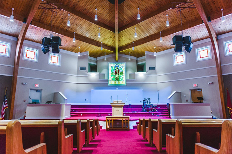The church has installed a dozen Ovation E-910FC ERS style LED fixtures so far.
