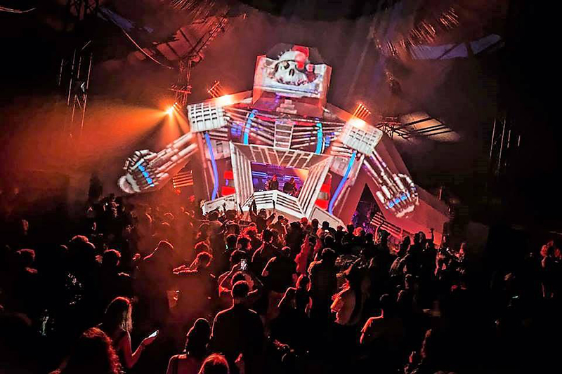 The DJ booth was in the giant robot's belly.
