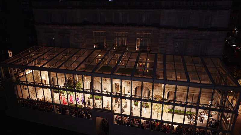 The Ralph Lauren show was in a custom glass-walled tent structure partially on Madison Avenue.
