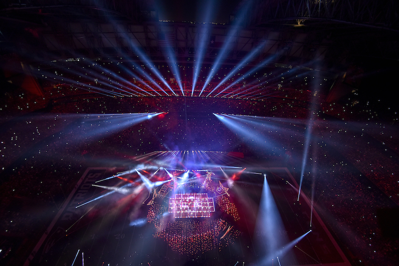 Aerial shot of the Halftime Show. Photo by Dave Levisohn