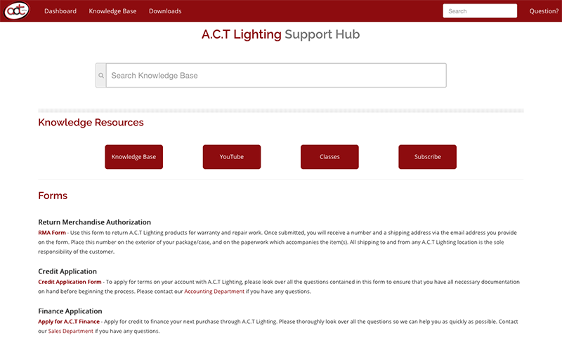 ACT Lighting Redesigns Customer Support Hub on Website
