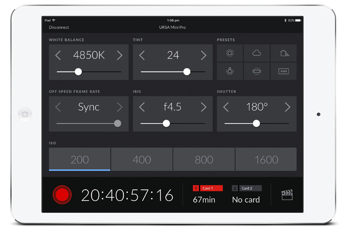 Blackmagic Design Ships Remote Bluetooth Camera Control App for URSA Mini Pro