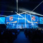 The curved LED display moved up and down to reveal company VIPs and musical acts. Photos courtesy Leo Events