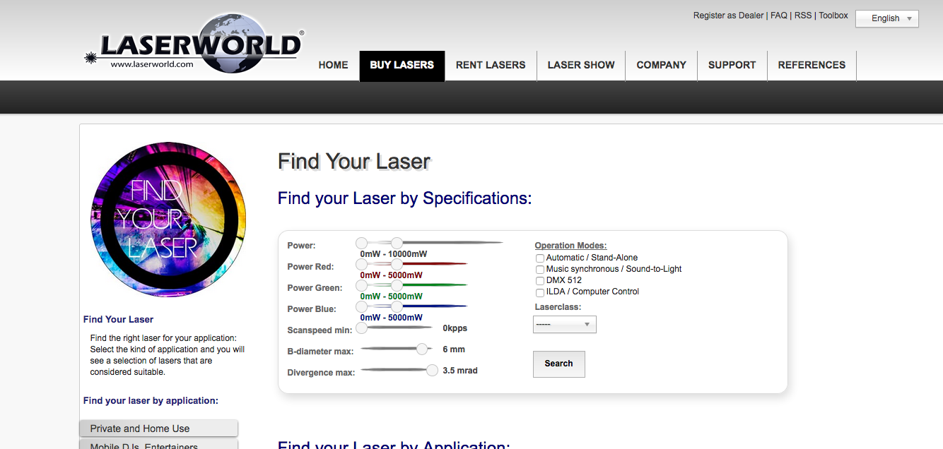 Laserworld's 'Find Your Laser' tool