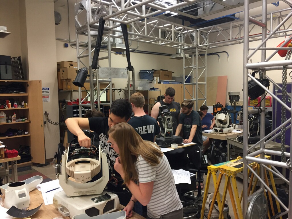 Entertainment Engineering and Design students at UNLV during a recent lighting technology class.