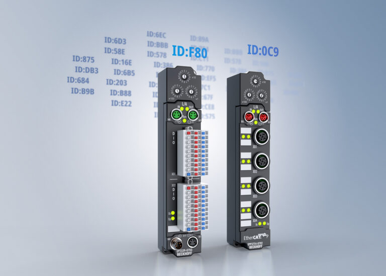 Six new IP67 I/O modules in the EtherCAT Box and EtherCAT P Box lines now offer built-in ID switch functionality for hardware identification and addressing. (© Beckhoff, 2025)
