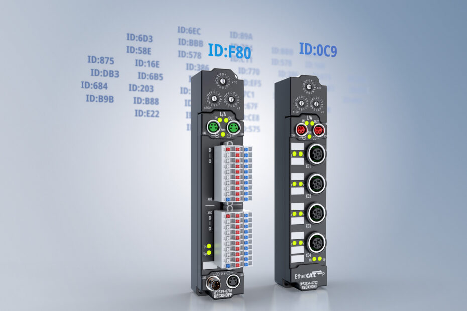 Six new IP67 I/O modules in the EtherCAT Box and EtherCAT P Box lines now offer built-in ID switch functionality for hardware identification and addressing. (© Beckhoff, 2025)